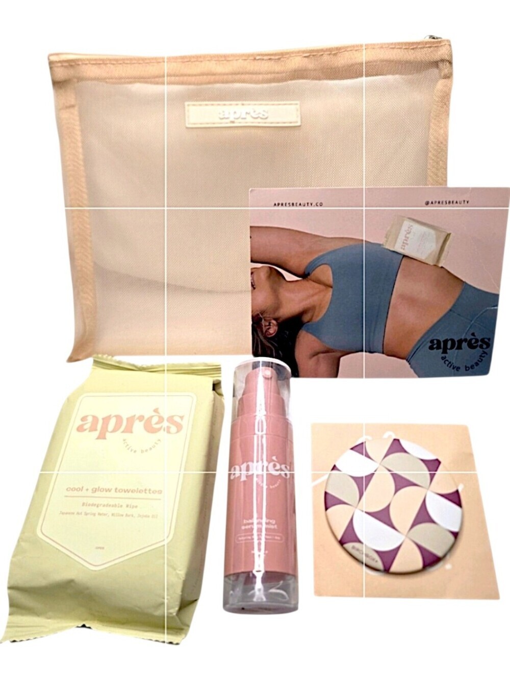 Après Beauty Self Care Travel Set Glow Towelettes Spray Mirror Pouch New
